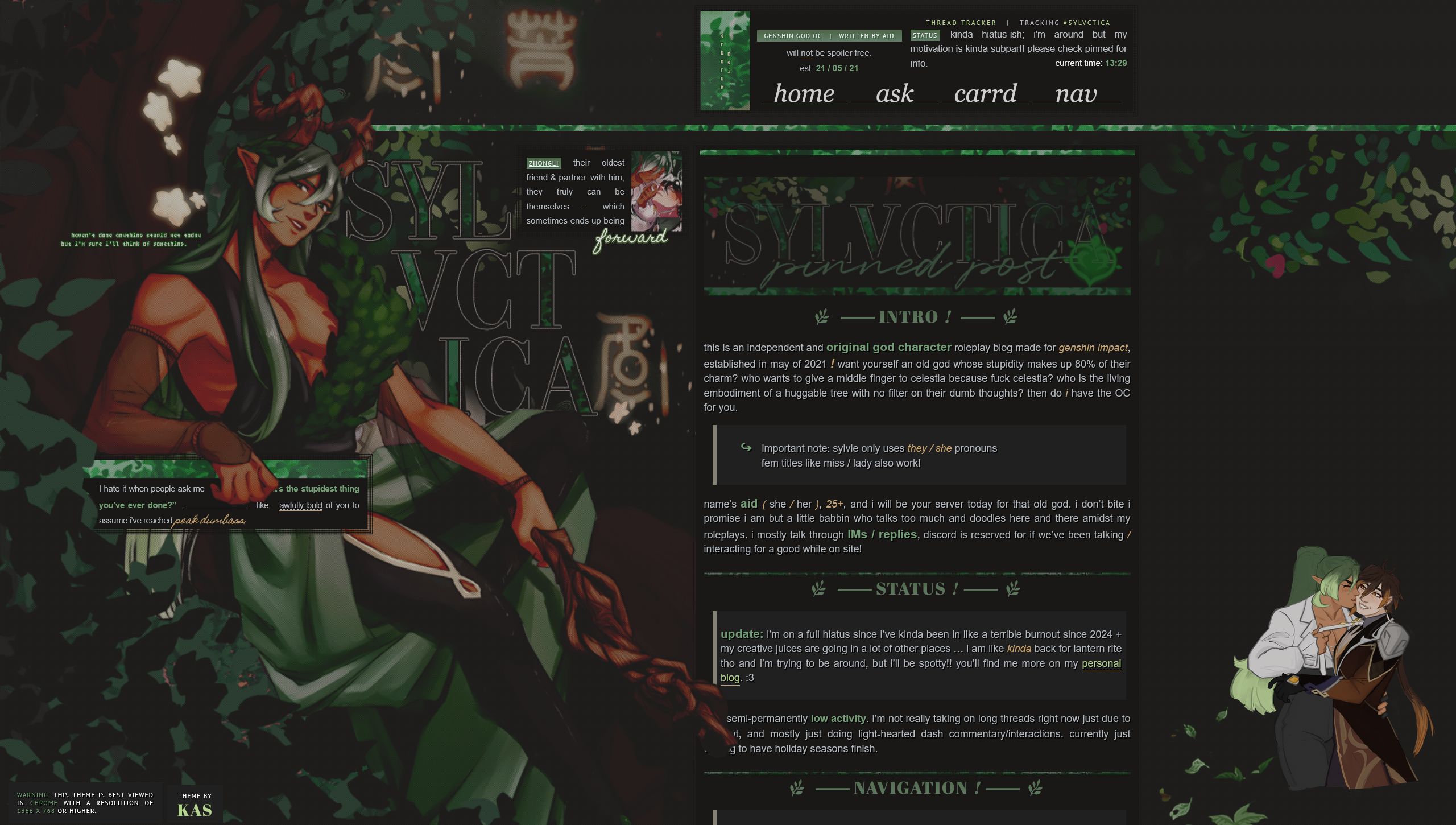 A preview of Sylvie's tumblr theme, which is very decorated