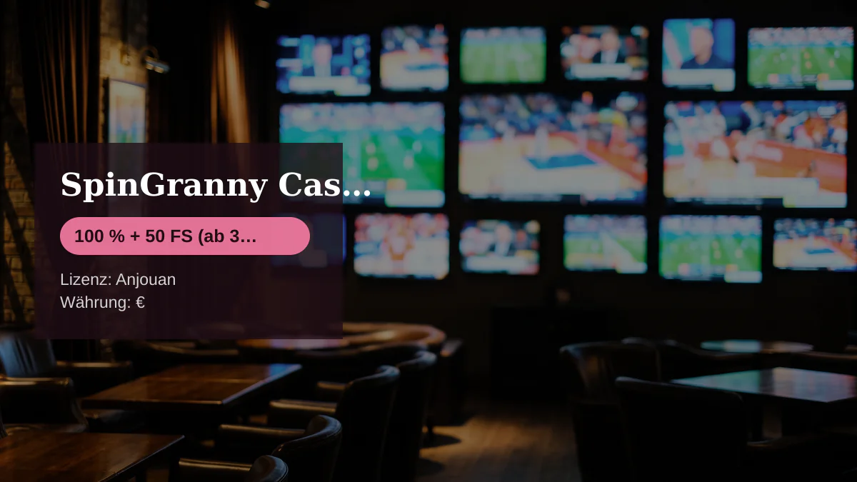 SpinGranny Casino — Willkommensbonus 100 % + 50 FS (ab 30 €, Zahlungen: Visa, Mastercard, Sofort, Apple Pay, Bitcoin