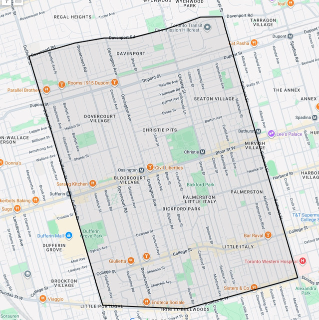 Bin and Out Service Boundaries Map
