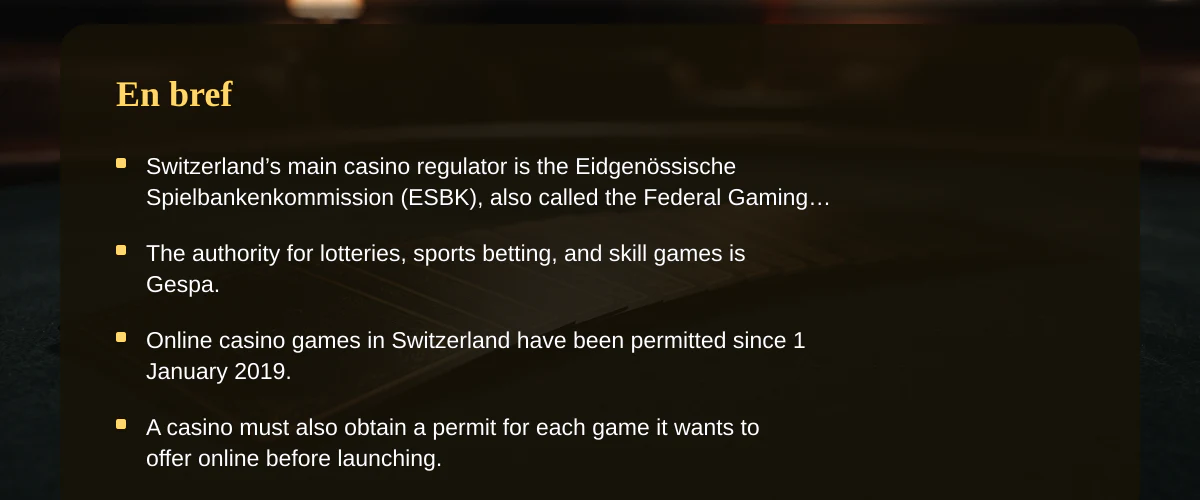 Casino en ligne suisse — En bref