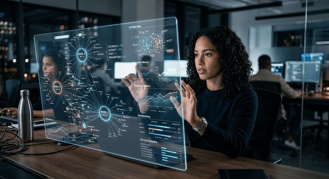 A person evaluating different AI software options.