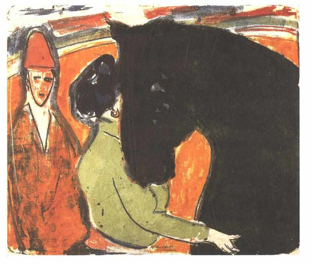 Черная лошадь всадник и клоун неизв.jpg