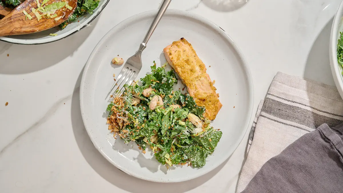 Creamy Salmon and Kale Caesar Salad