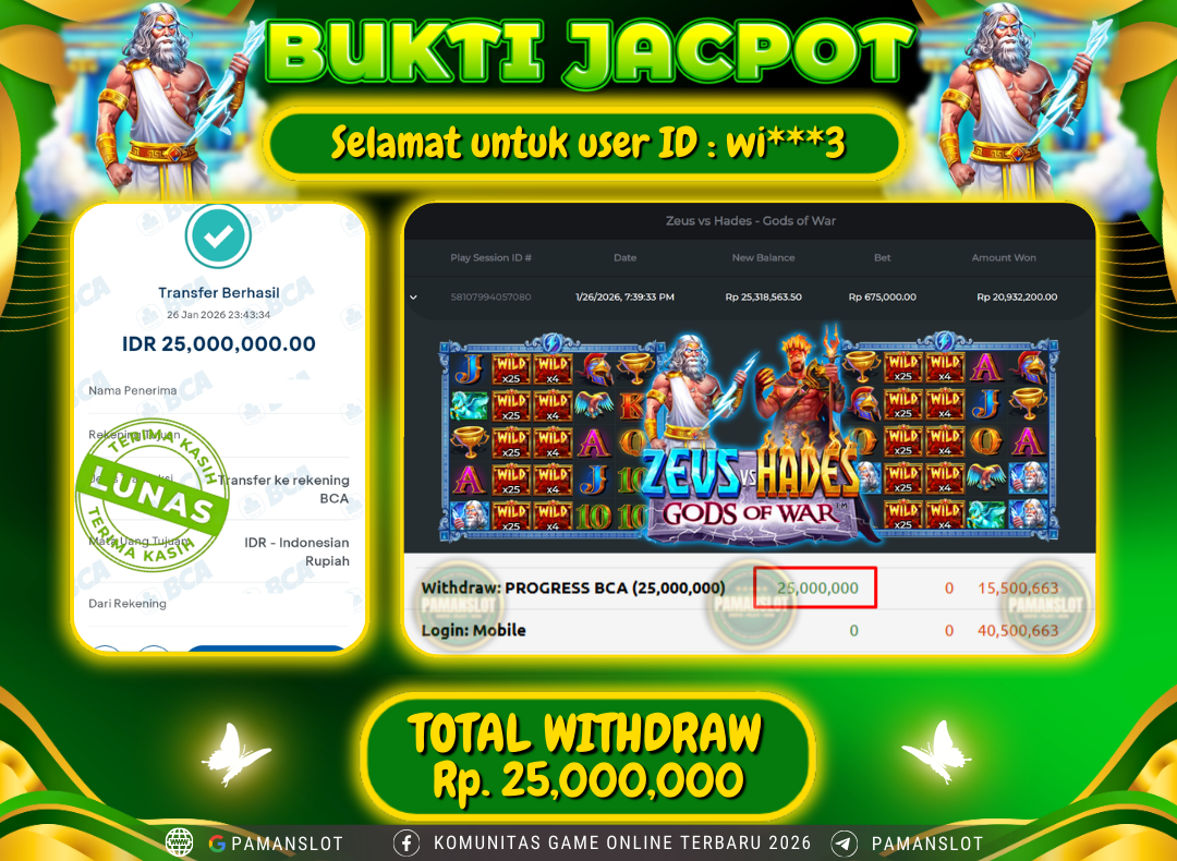 PAMANSLOT JACKPOT Game PP - Zeus vs Hades - Gods of War Rp.25,000,000- LUNAS