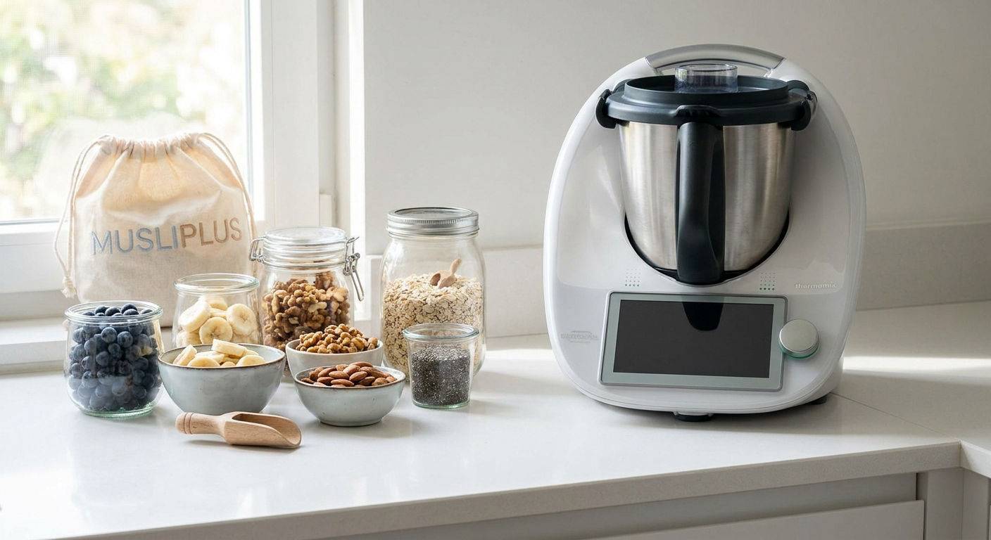 Nowy thermomix tm7 w kuchni ze zdrowymi skladnikami.