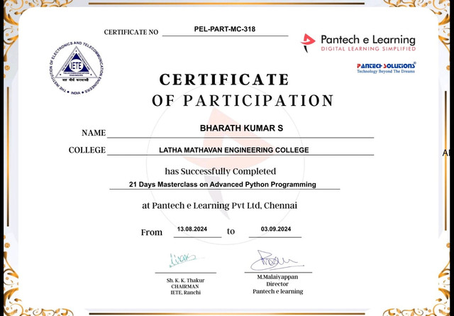 Advanced Python Course Certificate