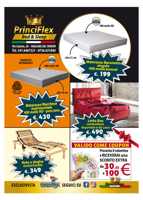 ESCLUSIVISTA MAGNIFLEX. Via Salaria, 20 - PAGLIARE DEL TRONTO - 347.6467521 - 0736.651846