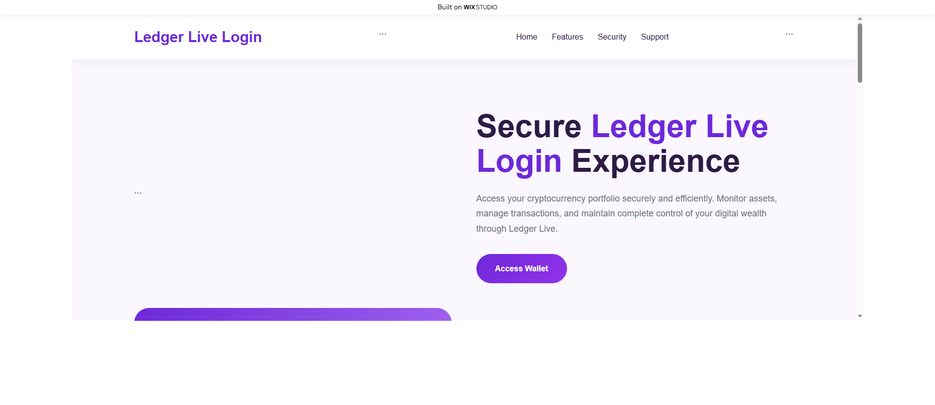 Forensic screenshot of live-en-ledgro.wixstudio.com showing the phishing page layout