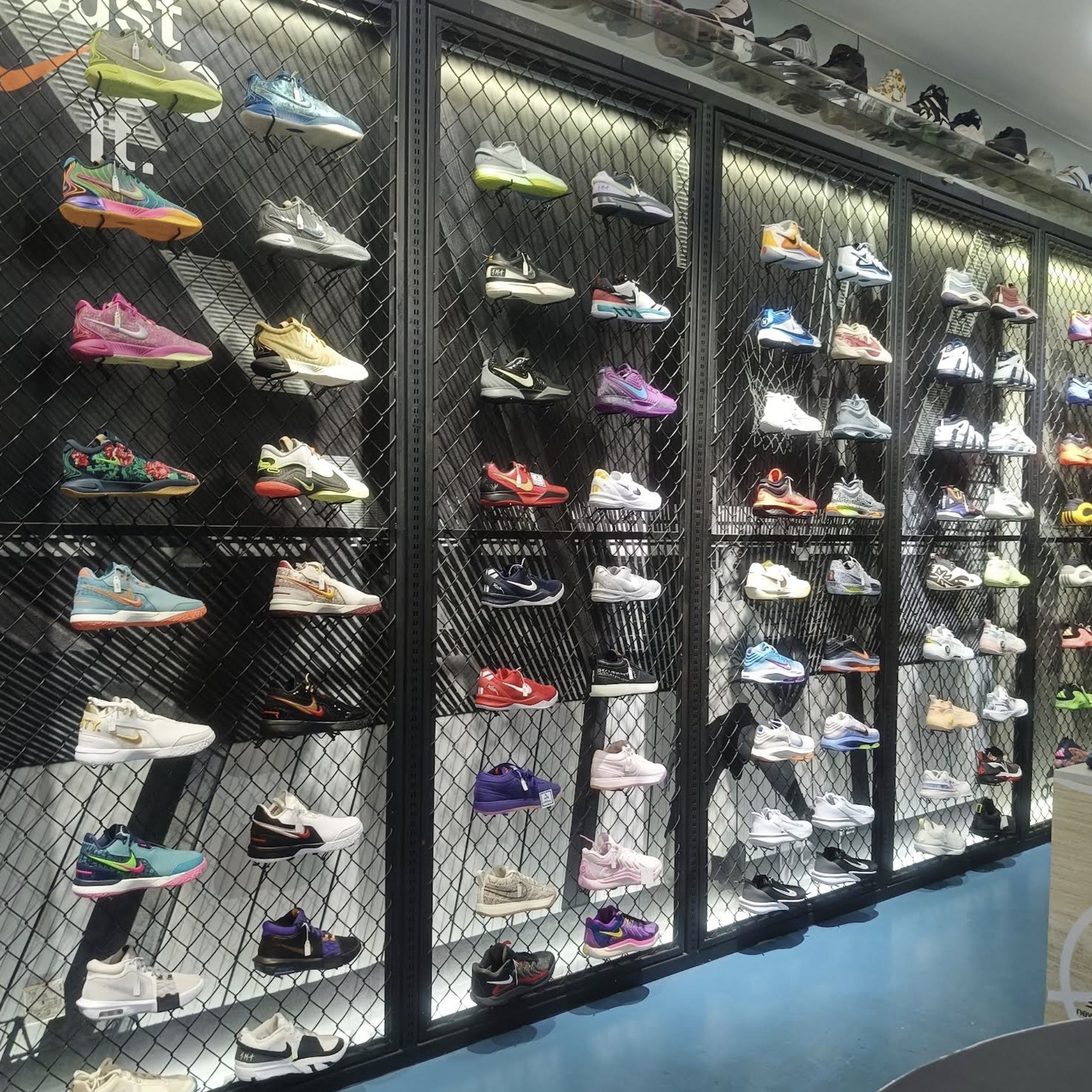 Nike and adidas basketball shoes on display