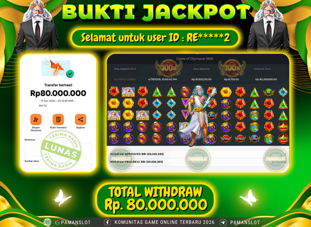 Selamat kepada Member PAMANSLOT Game Gates Of Olympus 1000 : RE*****2