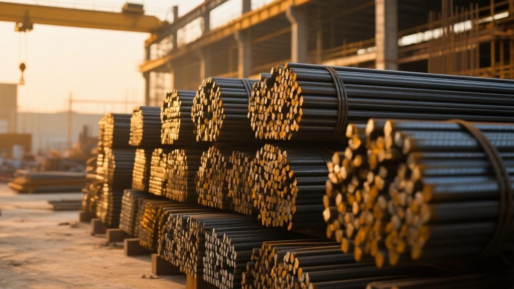 Kamdhenu steel TMT bars stacked at construction warehouse