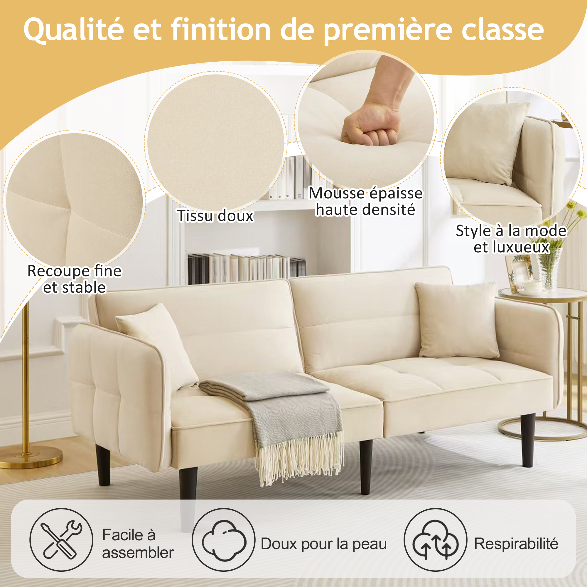 Canapé-lit Beige - Vue 2