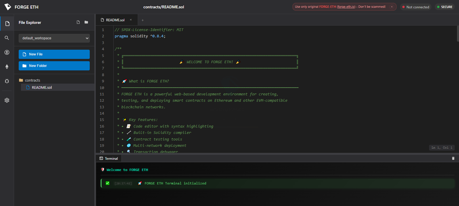 Forensic screenshot of forge-eth.online showing the phishing page layout
