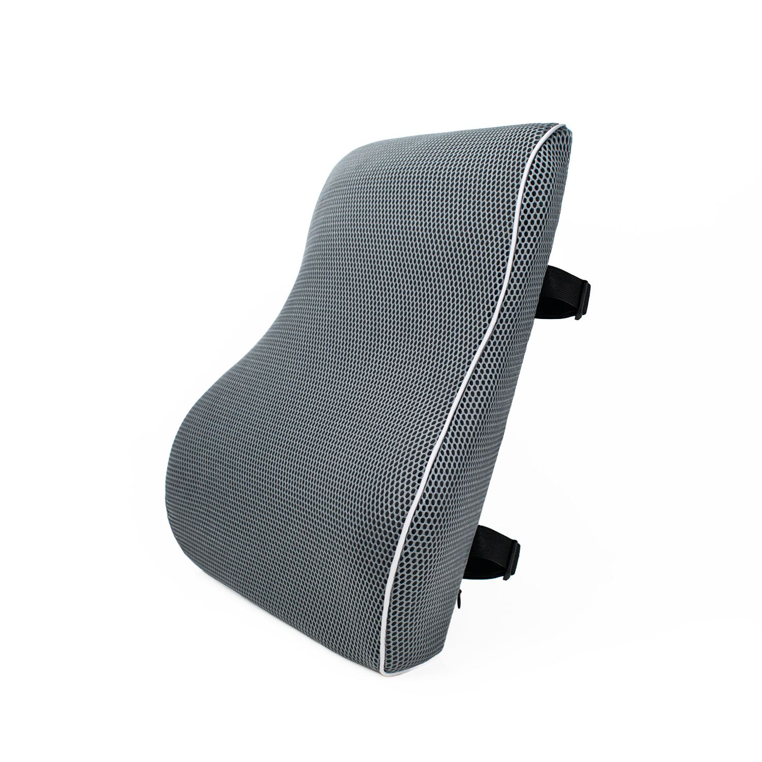 Grey 45x40x10cm Memory Foam Lumbar Support Cushion - Polyester Mesh Cover, Adjustable Straps, Back Rest for Office Chair and Car Seat, Posture Relief for Prolonged Sitting