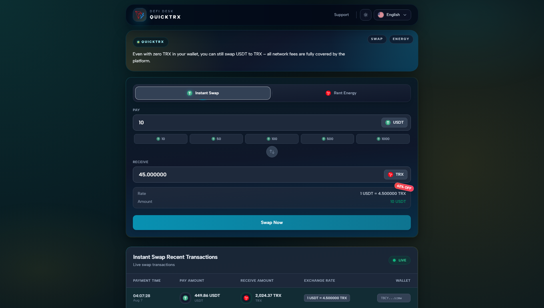 Screenshot of quicktrx.online