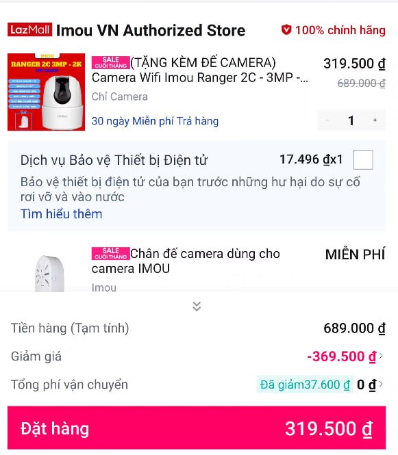 (TẶNG KÈM ĐẾ CAMERA) Camera Wifi Imou Ranger 2C - 3MP - TA32CP I Đàm thoại 2 chiều I Phát hiện con người I Xoay toàn cảnh 360 I Bh 2 năm