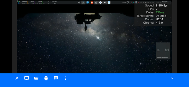 RustDesk iOS client showing the remote desktop rotated 180 degrees / vertically flipped