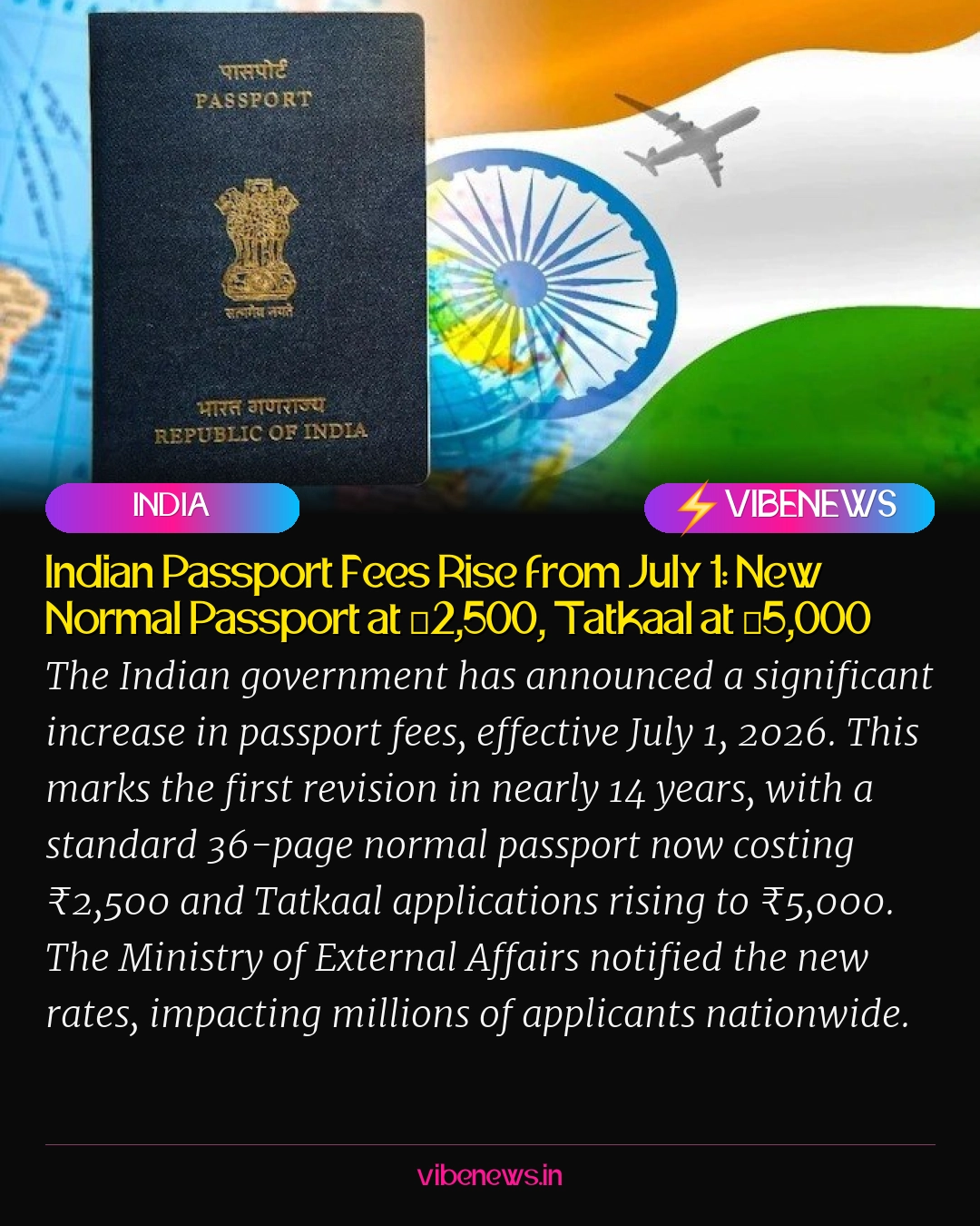 Indian Passport Fees Rise from July 1: New Normal Passport at ₹2,500, Tatkaal at ₹5,000