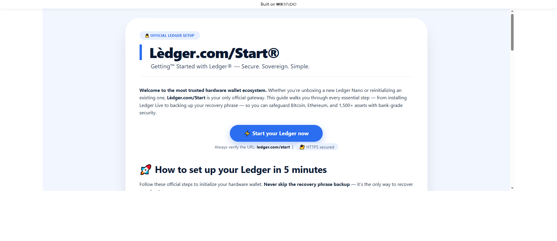 Forensic screenshot of connectstart-ldgre.wixstudio.com showing the phishing page layout