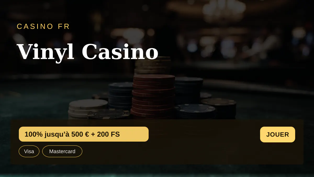 Vinyl Casino — bonus de bienvenue 100% jusqu’à 500 € + 200 FS, paiements: Visa, Mastercard, Skrill, Neteller, Paysafecard