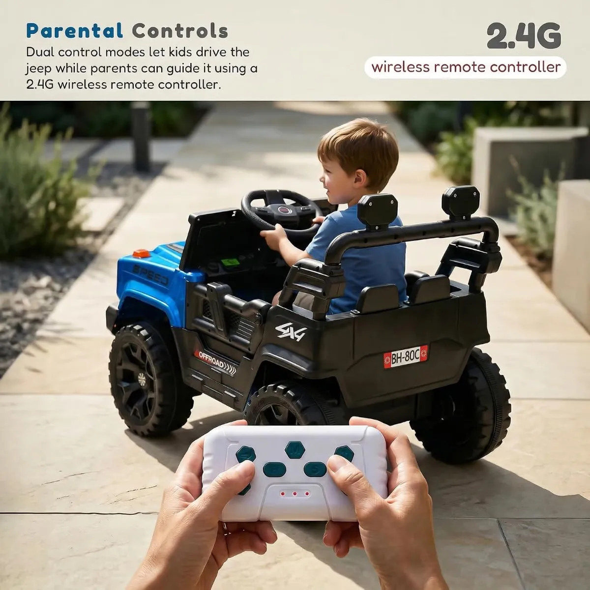80C Battery Operated Electric Ride-on Jeep for Kids | Baby Car, 4x4 Off-Road, LED Lights, Music, Remote Control [Age 1-6 Years] photo 2
