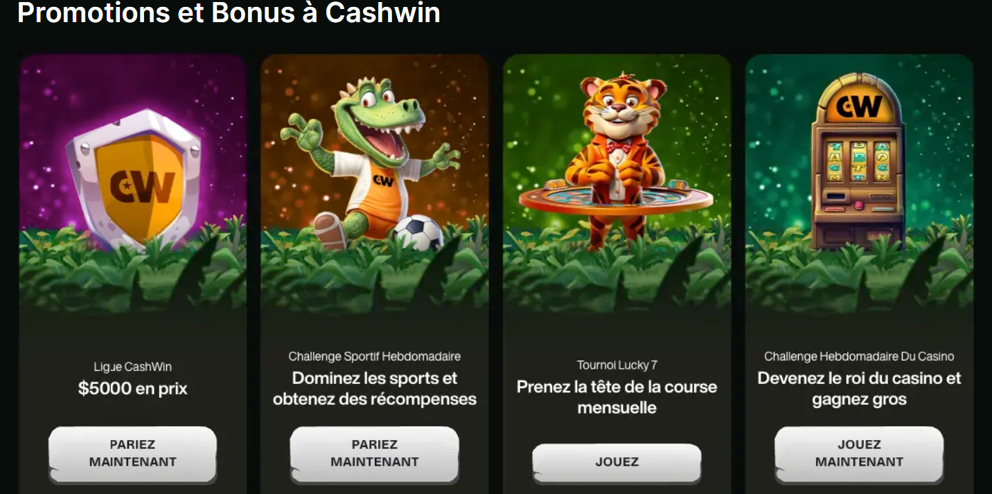 Promotions et bonus chez Cashwin Casino.