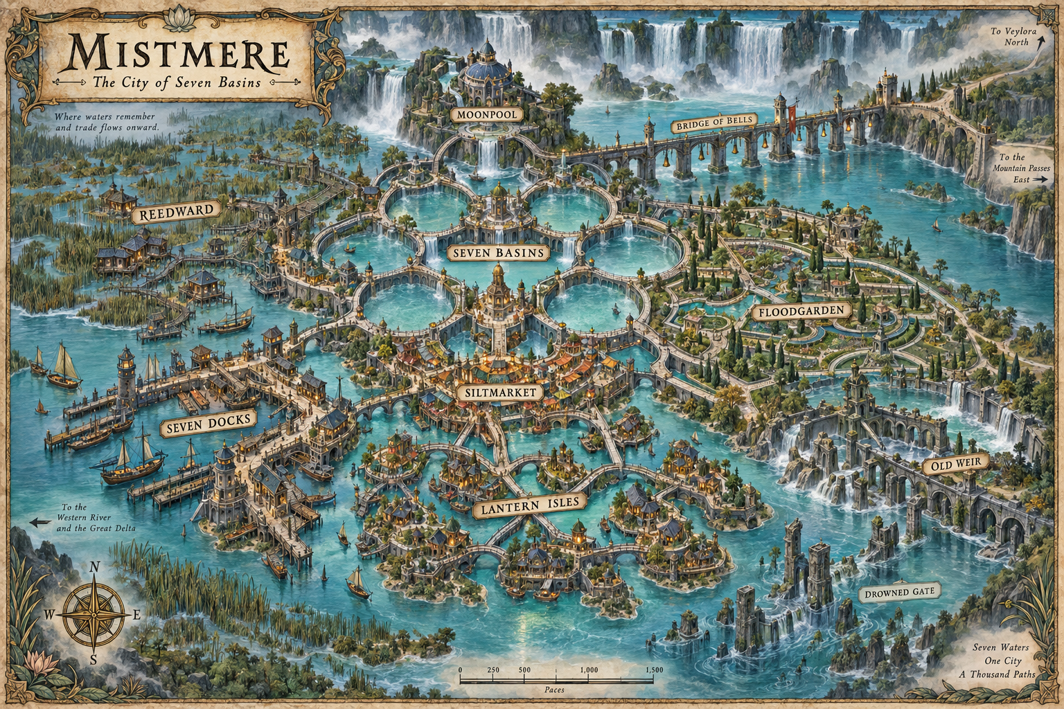 Map of Mistmere, the City of Seven Basins