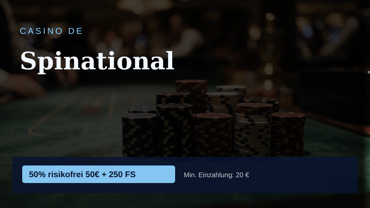 Spinational Casino — Willkommensbonus 50% risikofrei 50€ + 250 FS, Zahlungen: Mastercard, Sofort, MiFinity, Bitcoin, Ethereum