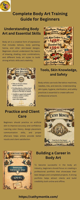 A beginner friendly guide that kind of walks you through the basics of body art, with tools and hygiene, plus some skin understanding too. It’s meant to be simple but not shallow, and it touches on easy little techniques, so new learners can grow safer habits while they build solid early skills in tattooing, body painting, or even henna art.
Visit us: https://cathymontie.com/