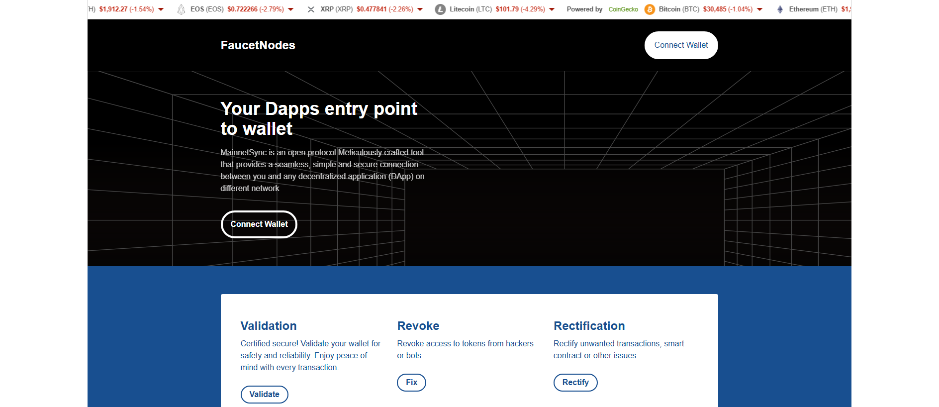 Forensic screenshot of protocolsphere-dapps.pages.dev showing the phishing page layout