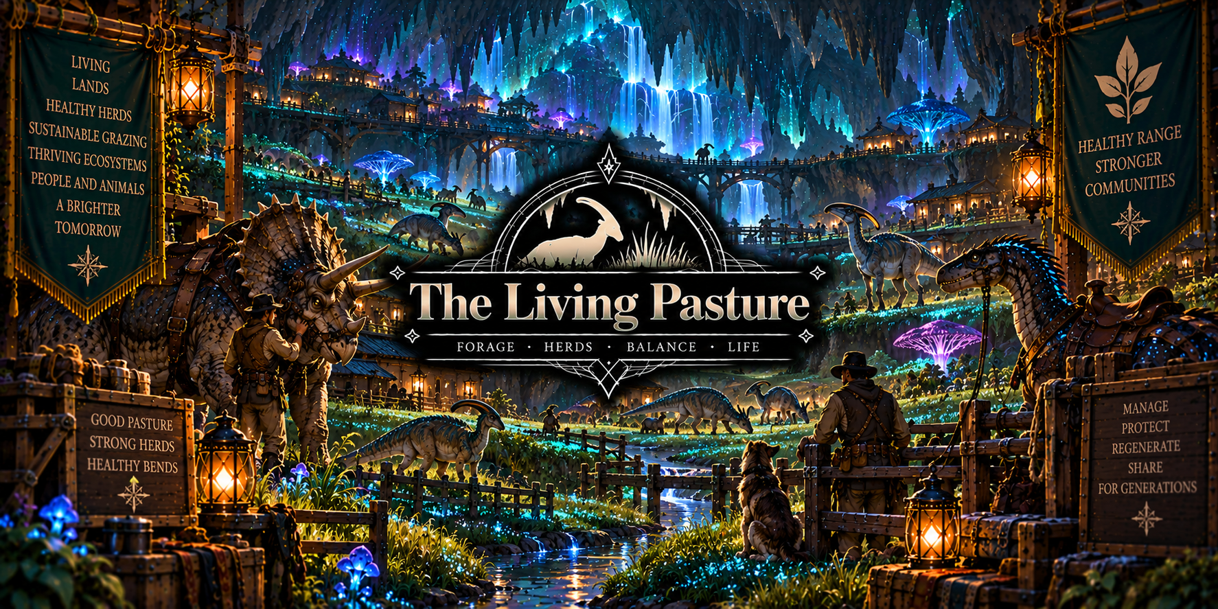 Bioluminescent living pasture spreading through Fern Hollow