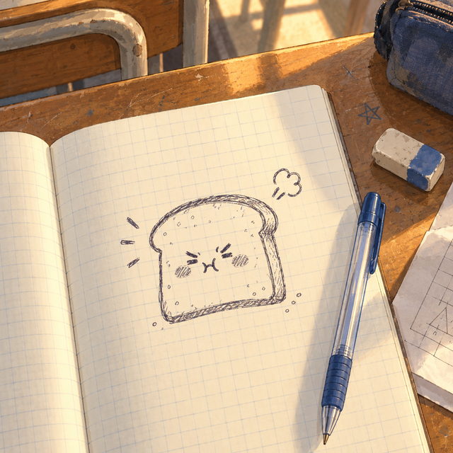찌푸린 얼굴의 토스트 그림