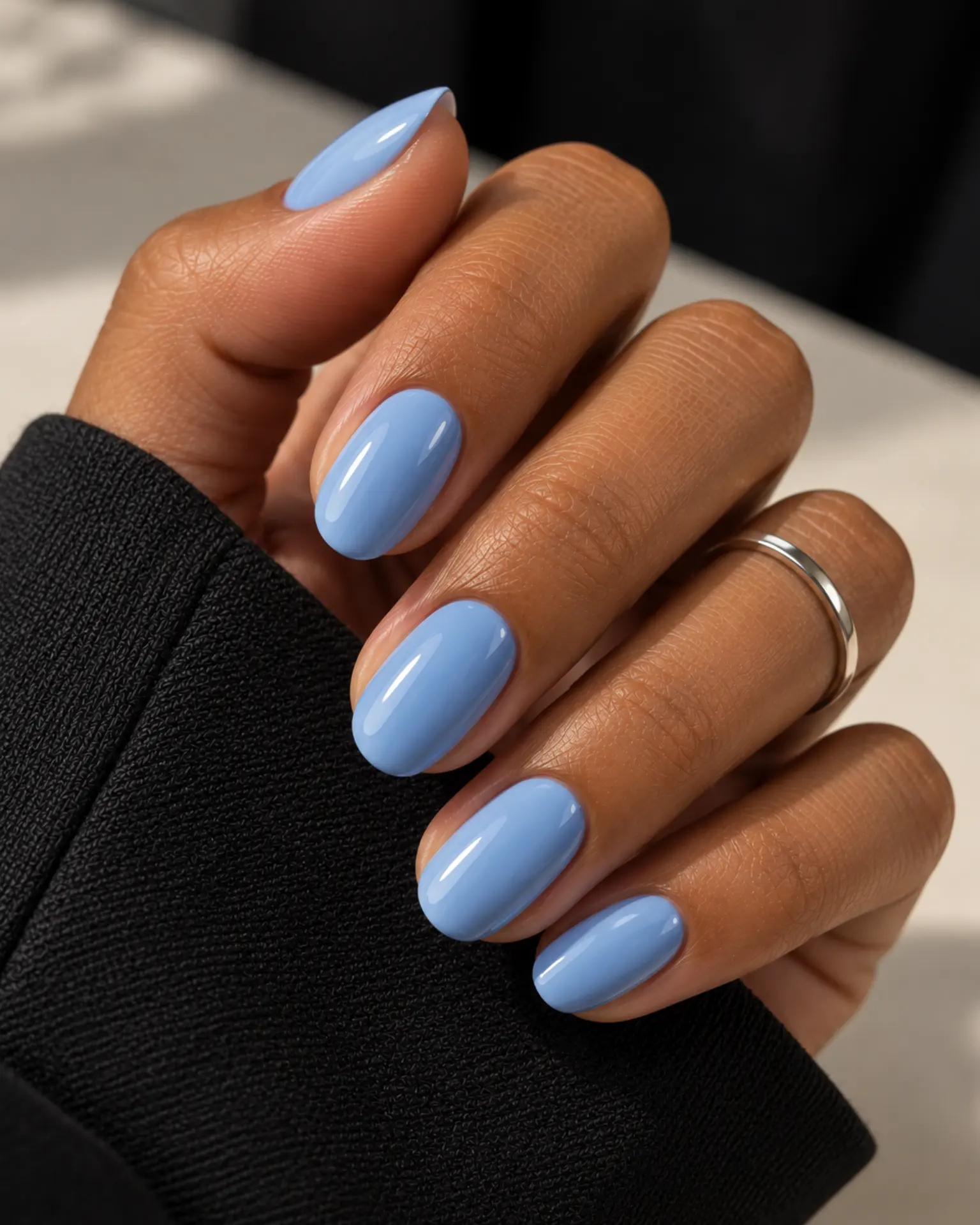 Powder Blue High-Gloss Solid manicure inspiration for blue nail ideas