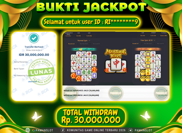 Selamat kepada Member PAMANSLOT Game Mahjong Ways - 2 : RI********9