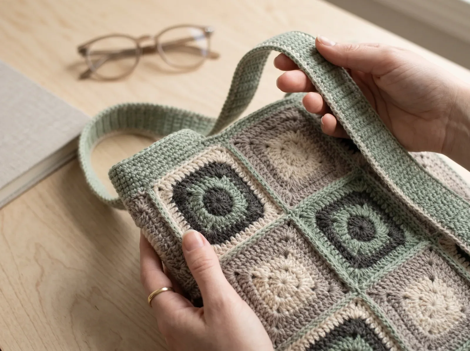 Modern Granny Square Tote close-up preview