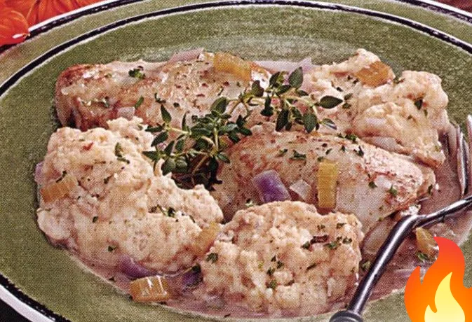 Постер Куриные бедрышки с клецками и яблочным сидром