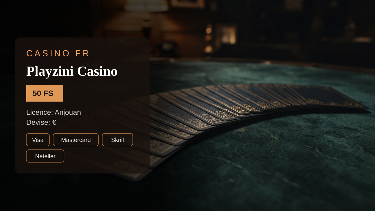 Playzini Casino — bonus de bienvenue 25 % jusqu'à 100 € + 50 FS, paiements: Visa, Mastercard, Skrill, Neteller, Paysafecard Playzini Casino — bonus de bienvenue 25 % jusqu'à 100 € + 50 FS, paiements: Visa, Mastercard, Skrill, Neteller, Paysafecard