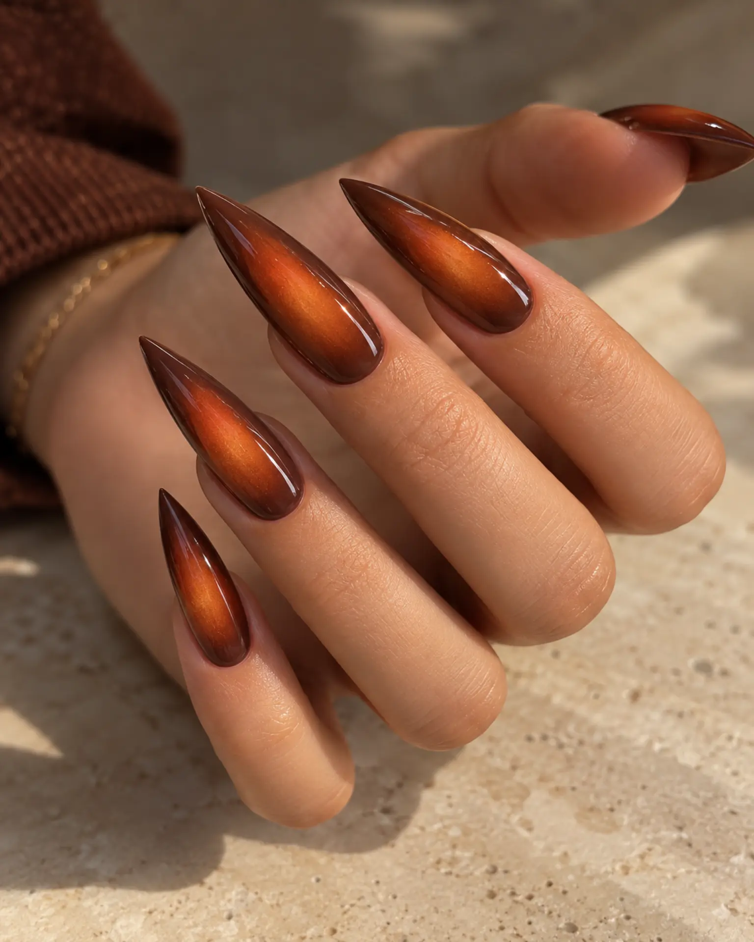 Burnt Orange Aura manicure inspiration for dark aura nail ideas