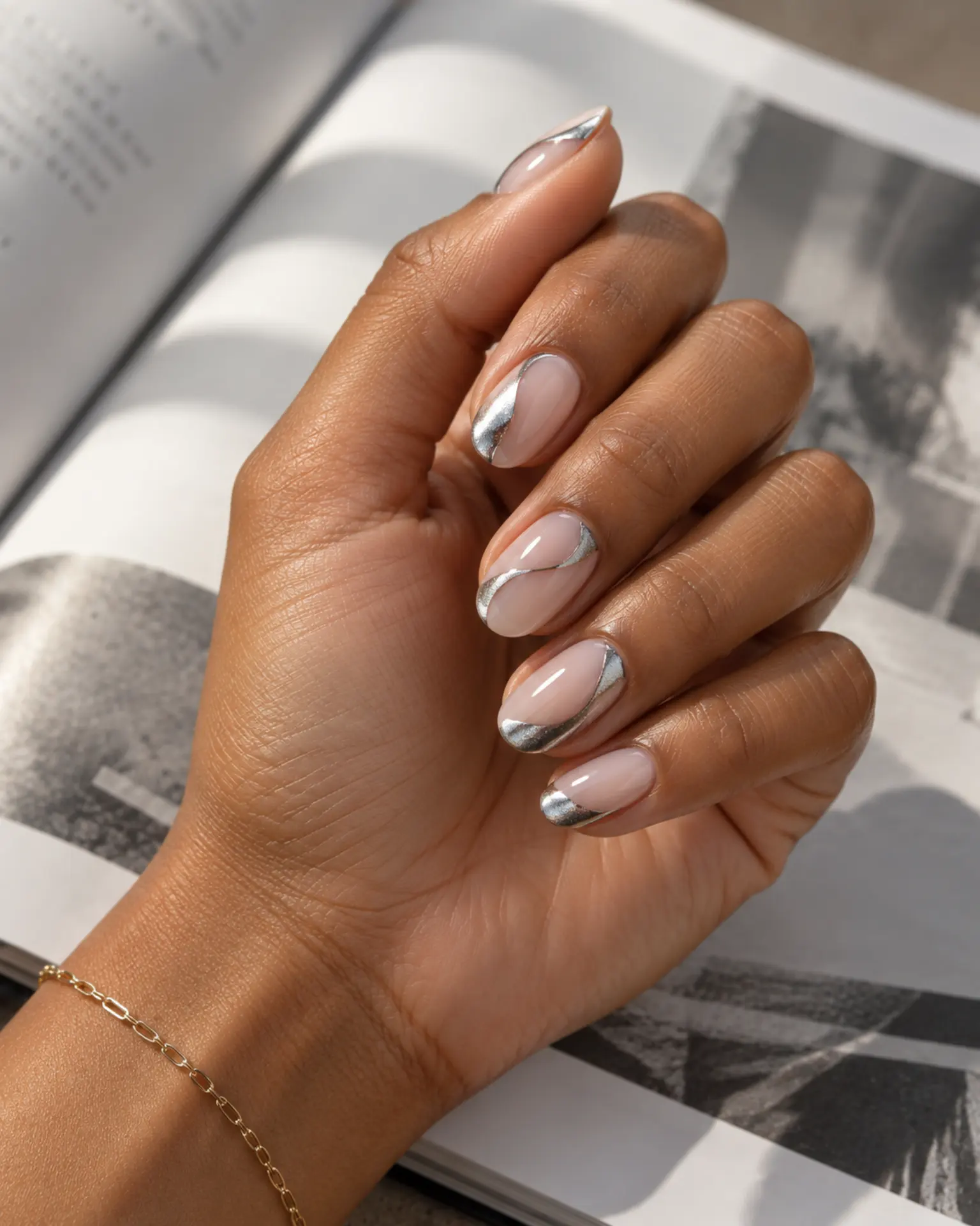 Silver Negative Space manicure inspiration for winter nail ideas