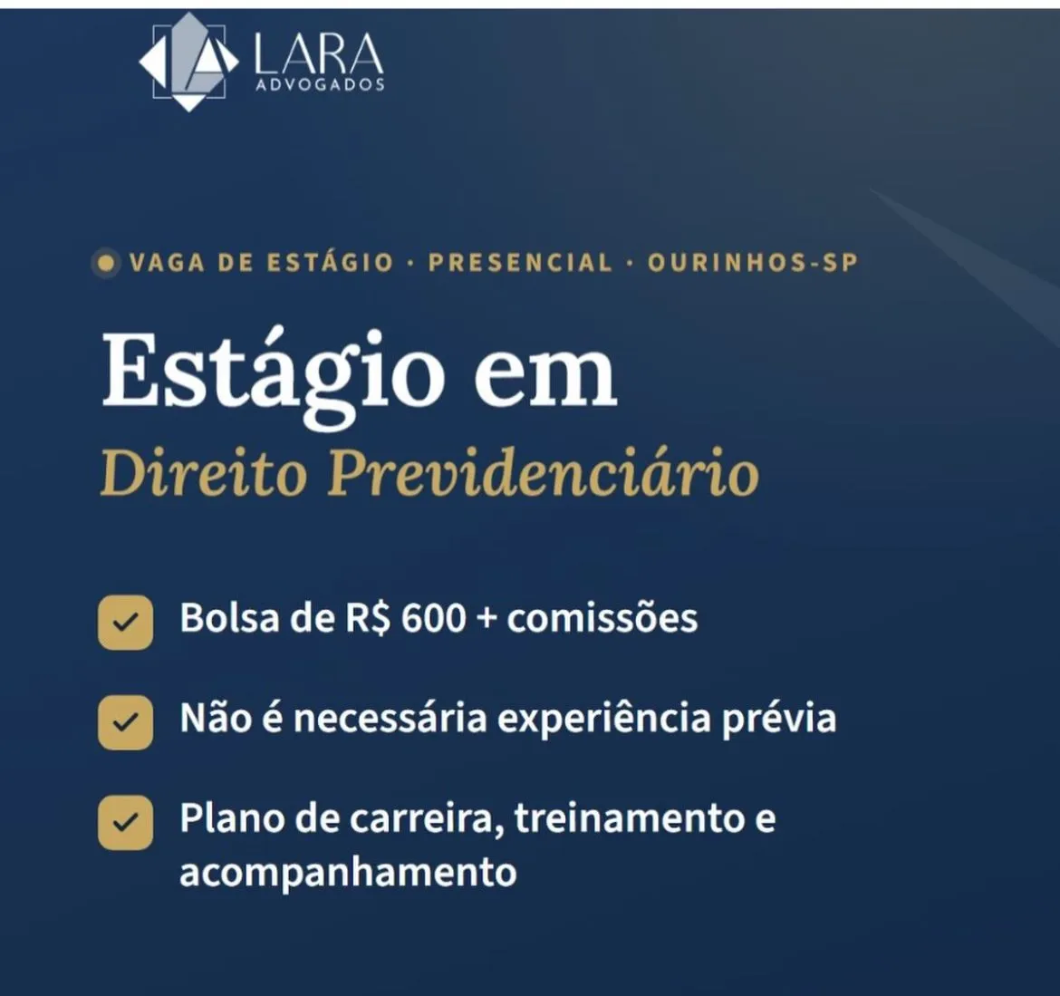 Vaga Para EstÁgio Em Direito Previdenciario Bolsa 600+comissÃo