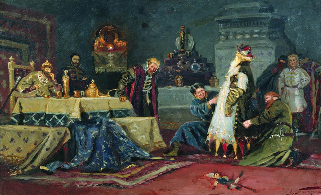 Шутовской кафтан Боярин Дружина Андреевич Морозов перед Иваном Грозным 1885.jpg