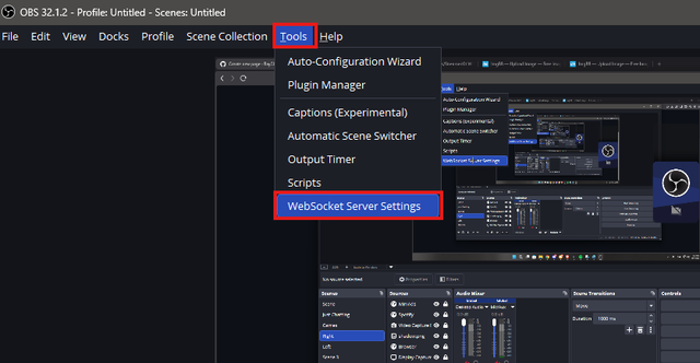 OBS WebSocket server settings