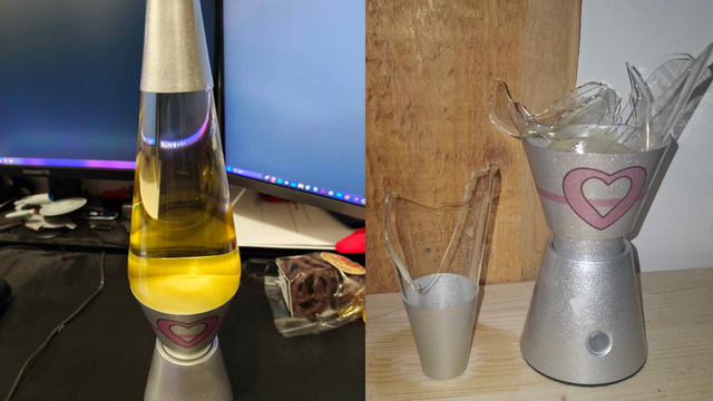Lavalamp liquid being piss yellow (Left) Lavalamp liquid base broken (Right)