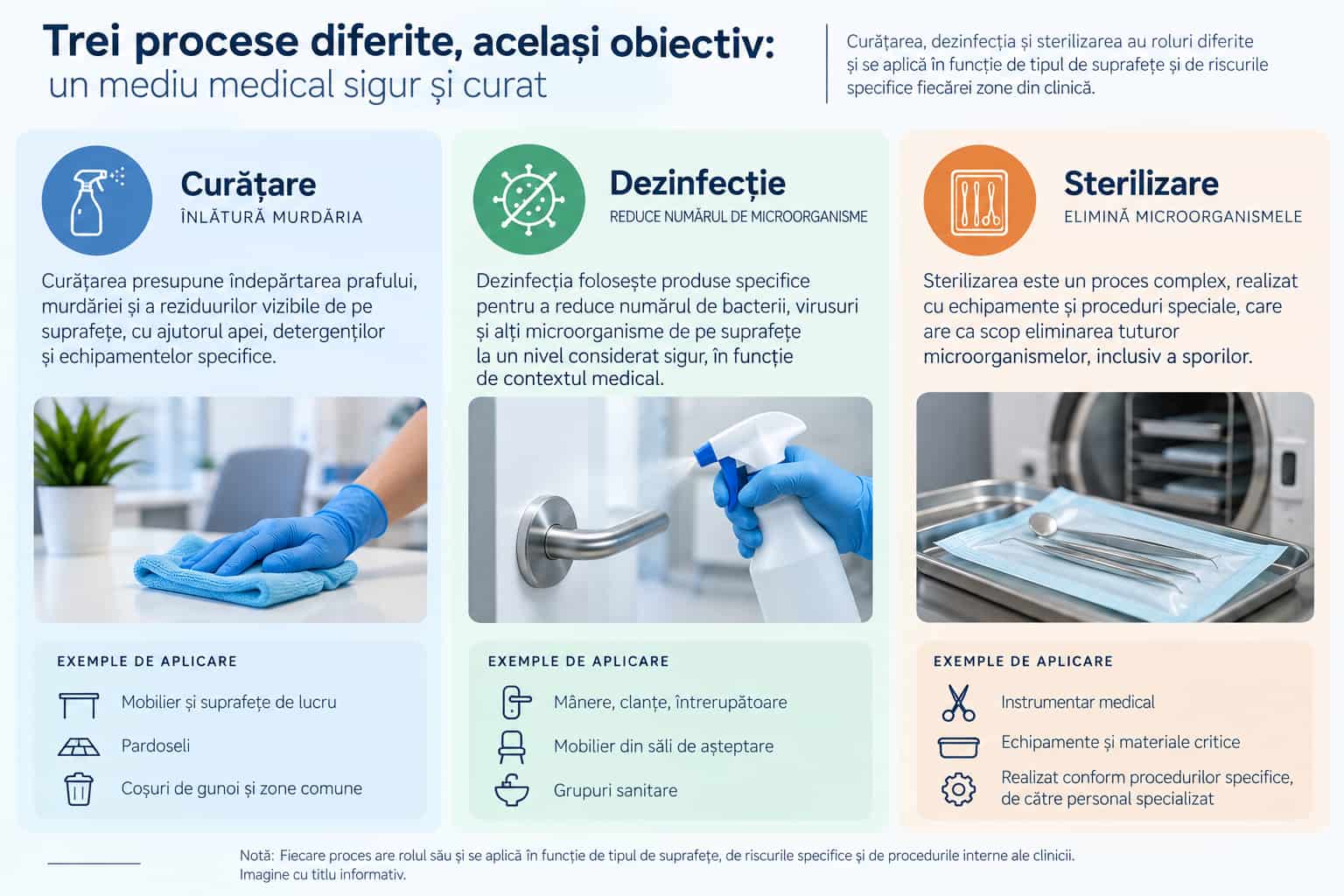 Diferența dintre curățare, dezinfecție și sterilizare în spațiile medicale