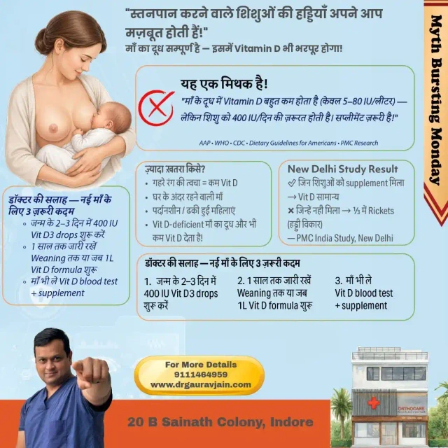 ❌ मिथक: "स्तनपान करने वाले शिशुओं की हड्डियाँ अपने आप मज़बूत हो जाती हैं। माँ का दूध संपूर्ण है!"