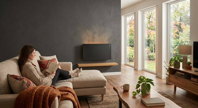 Modern unobtrusive heating unit in a living room