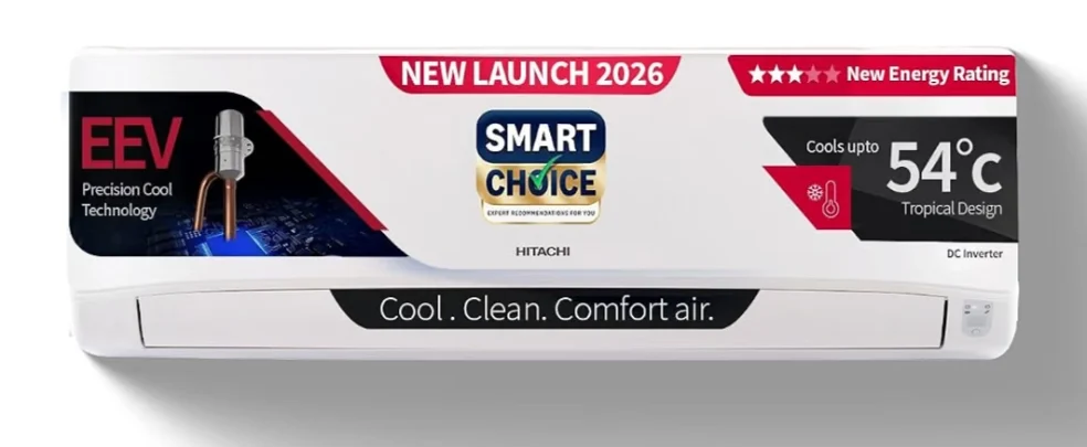 Hitachi Smart Choice 1 Ton 3 Star, New Star rated, Inverter Split AC (Copper, 4 Way Swing, ice Clean, EEV Precision- Higher Performance Cooling, RAS.G312PCDIBS, White)