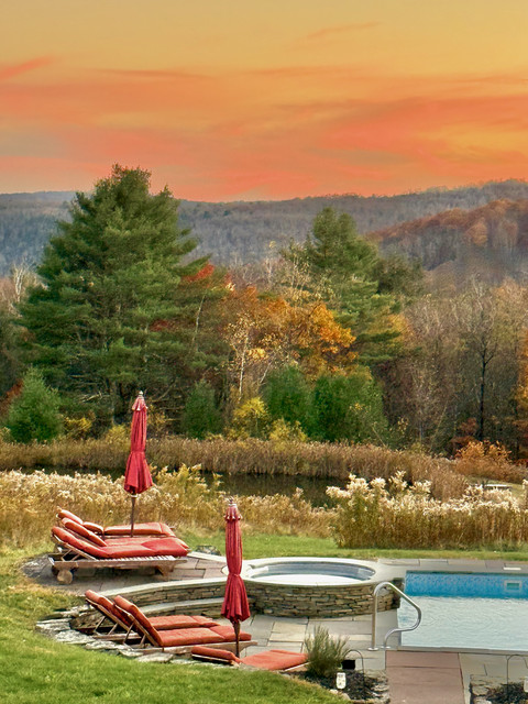 Mountain Meadows pool with mountain views Catskills NY