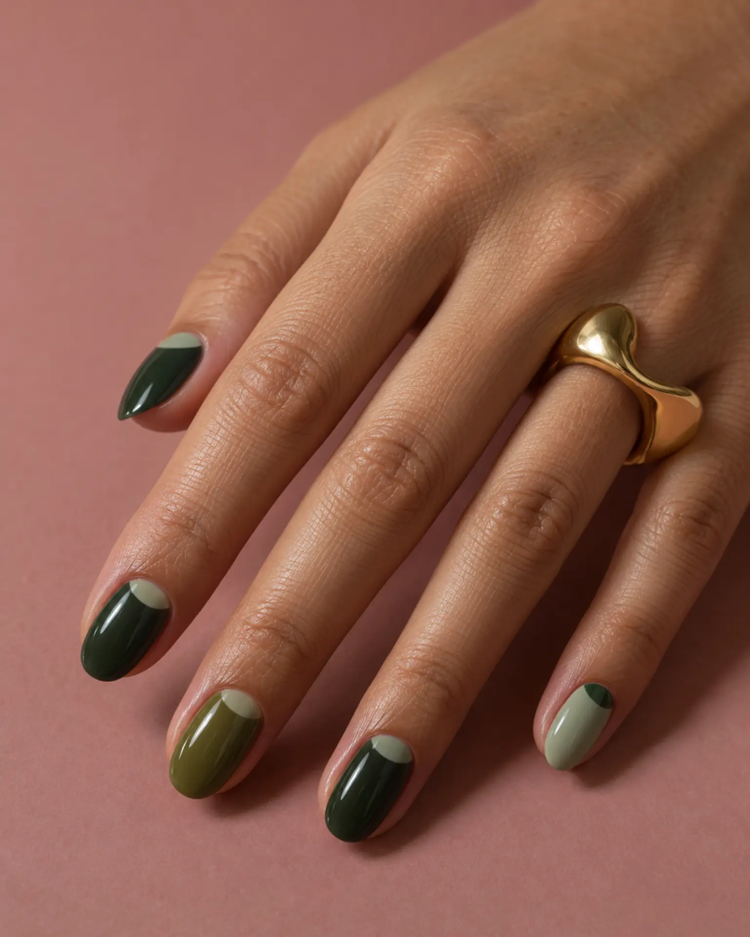 Green Half-Moon Detail manicure inspiration for green nail ideas