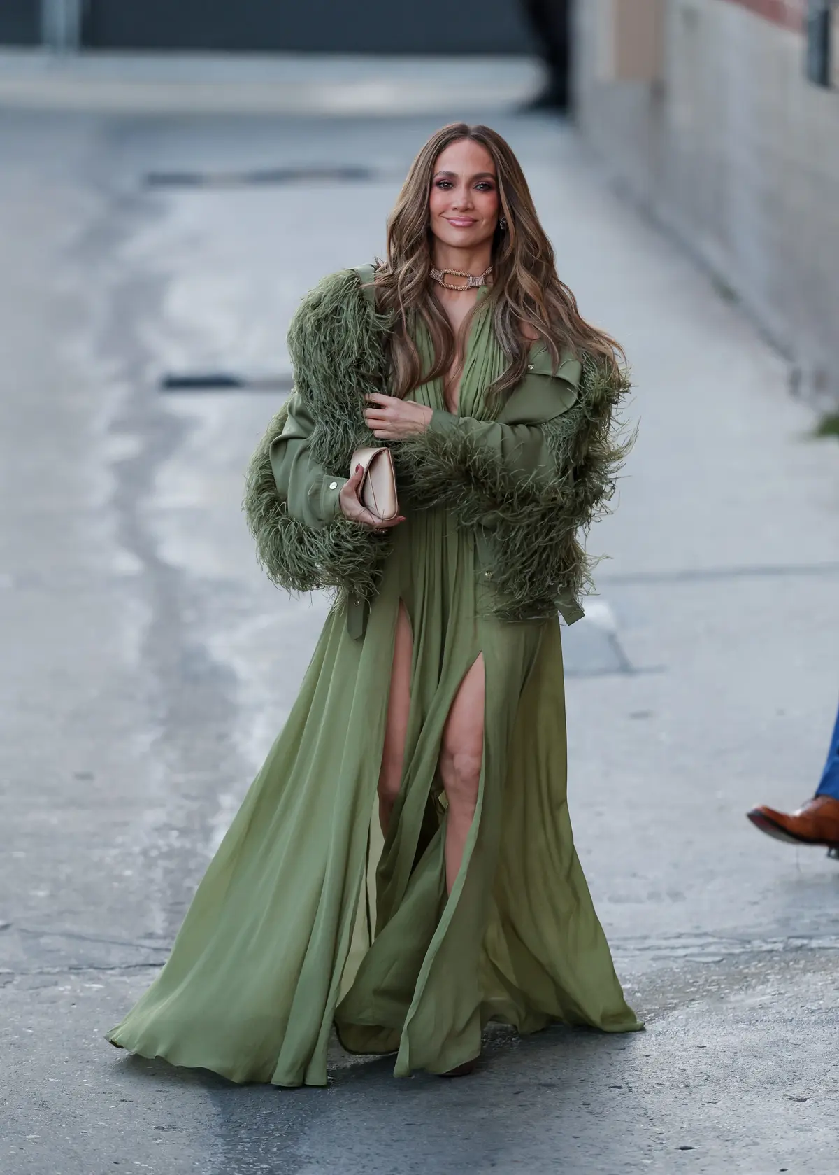 Jennifer Lopez Stuns in Sage Dress and Blazer at Recent Event